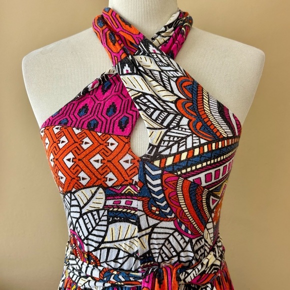 Anthropologie Maeve Cynthia Halter Maxi Dress Colorful Tribal Size S Small - Picture 4 of 15